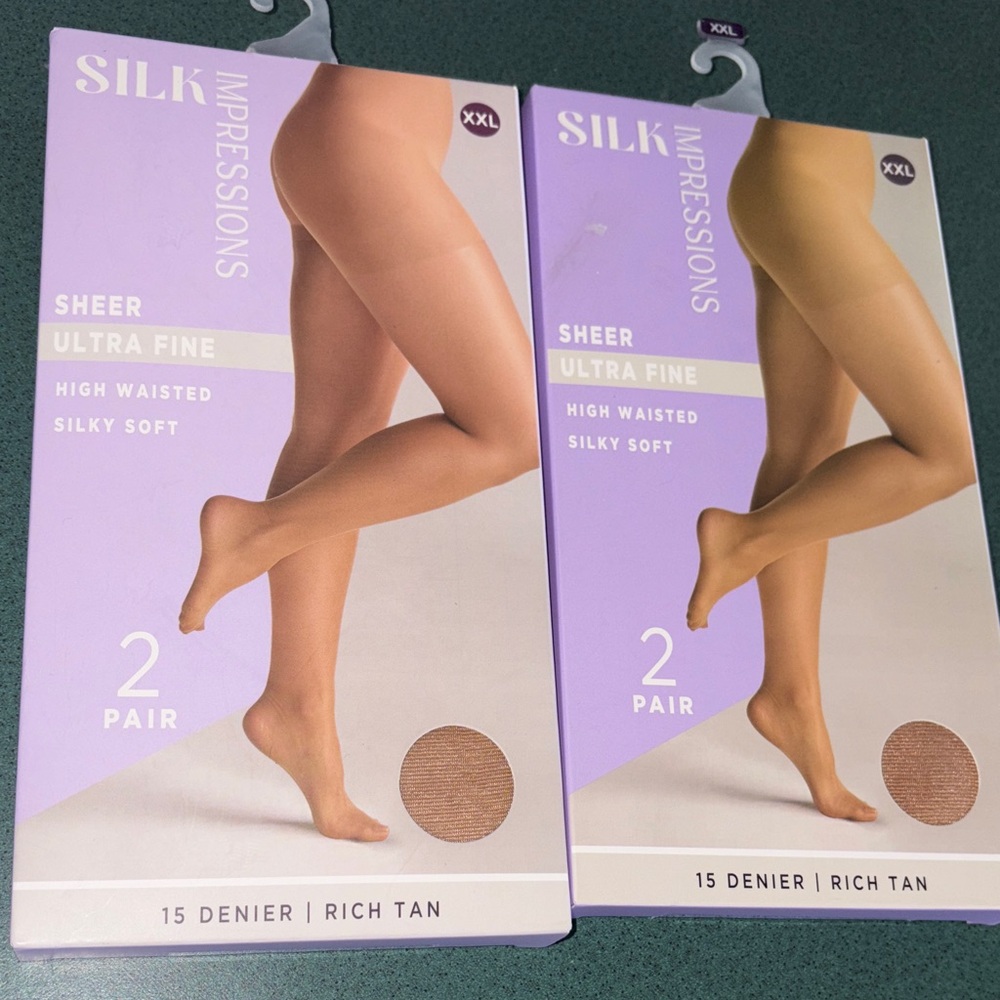 NEW lot 2 silk Impressions Sheer Ultra Fine Tights pantyhose hosiery Rich Tan